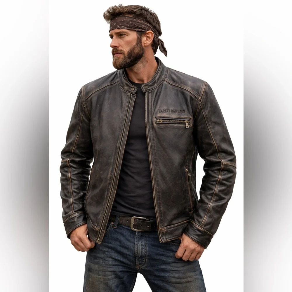 Harley-Davidson Men's Distressed Leather Motorcycle Jacket Medium 97190-10VM - Picture 2 of 15